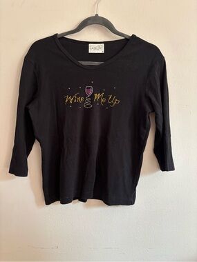 Cactus Bay Black Long-Sleeve Rhinestone 'Wine Me Up' Tee
